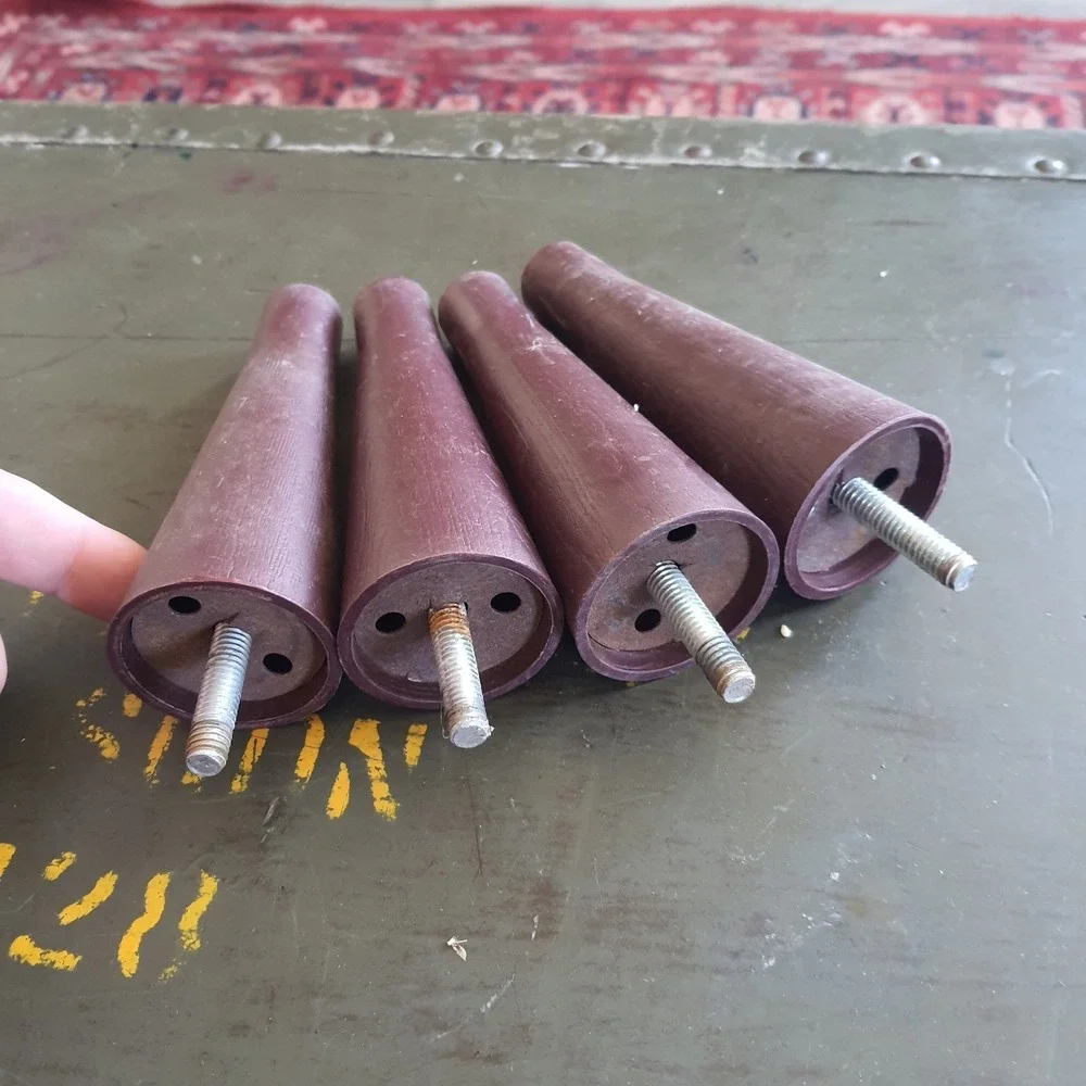 4 Piece Screw In Vintage 1960's MCM Dark Taper Wood Grain Furniture Legs - 5